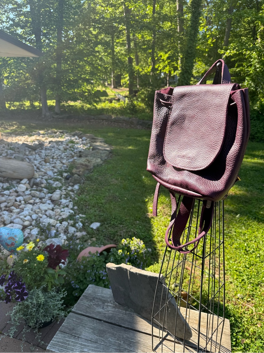 Women's Leather Backpack Purse - Plum/Burgundy